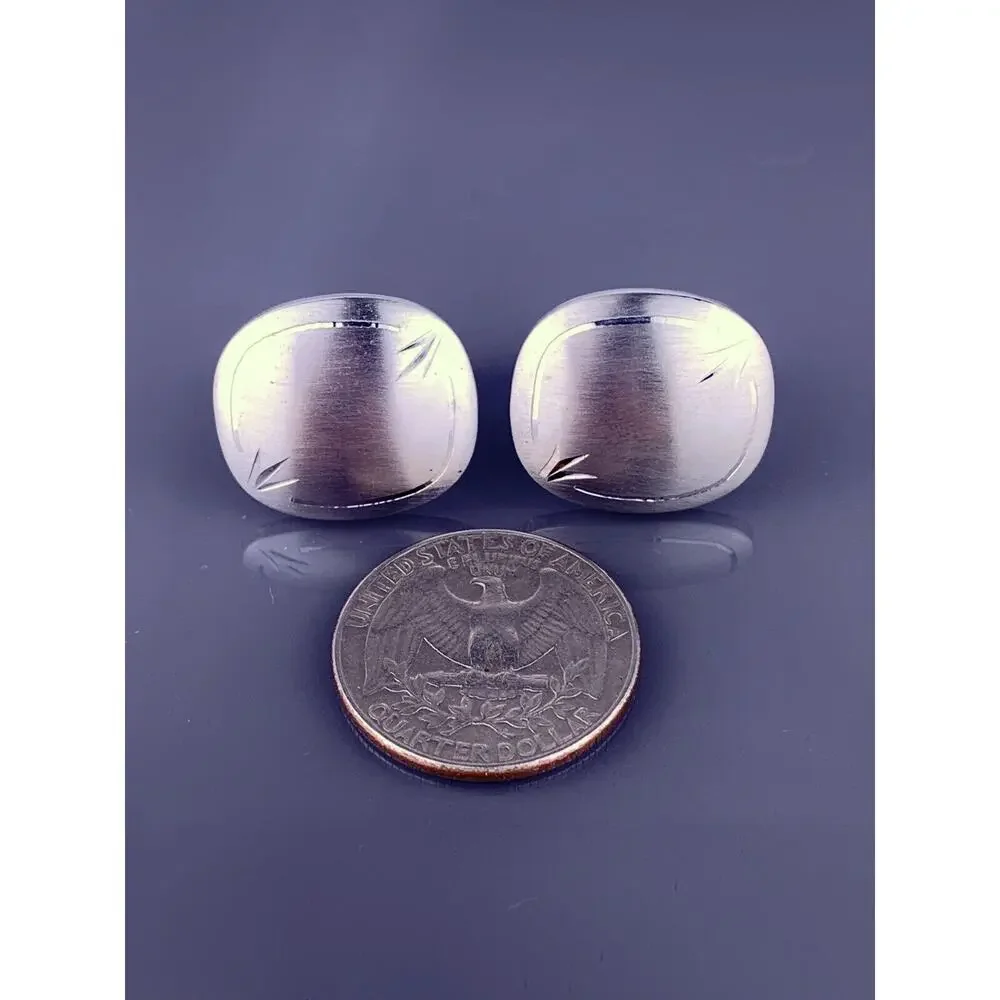 Simple Square Silver Tone Cufflinks Brushed Face Etched Border Foster Vintage